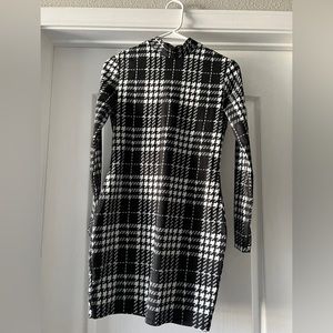 SHEIN Mock-Neck Long Sleeve Plaid Dress - Size S - Chic Fall Fashion